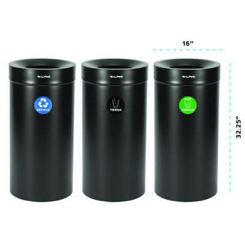 Alpine Industries 27 Gallon Black Stainless Steel Compost Bin, Recycling Can and Trash Receptacle (47527BLKRTCO)