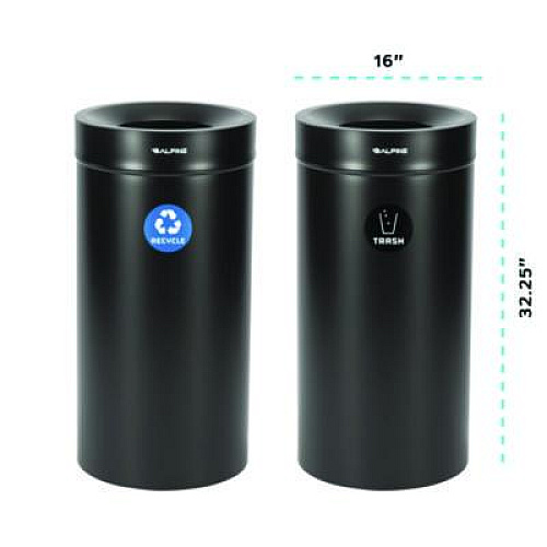 Alpine Industries 27 Gallon Black Stainless Steel Recycling Can and Trash Receptacle (47527BLKRT)