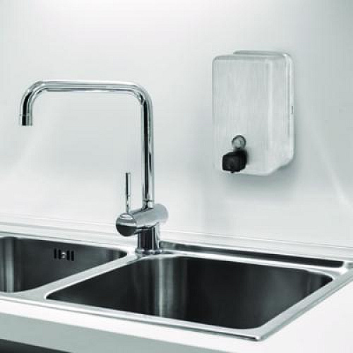 Alpine Industries Vertical Manual Surface-Mounted Stainless Steel Liquid Soap Dispenser, 40 oz, 2.8 x 4.8 x 8.1, Brushed Stainless Steel (ALP423SSB)