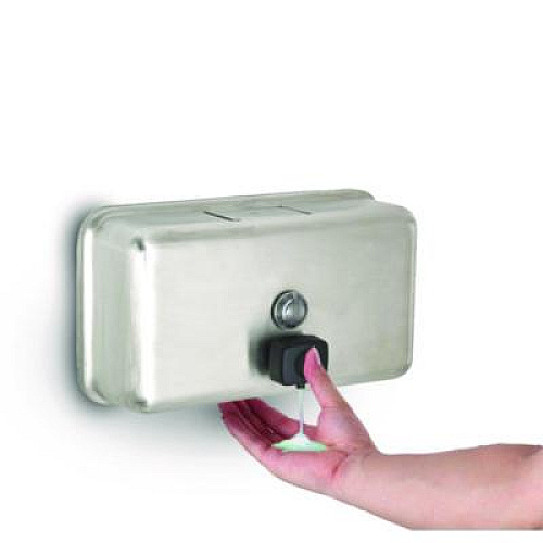 Alpine Industries Horizontal Manual Surface-Mounted Stainless Steel Liquid Soap Dispenser, 40 oz, 2.8 x 8.1 x 4.8, Brushed Stainless Steel (ALP424SSB)