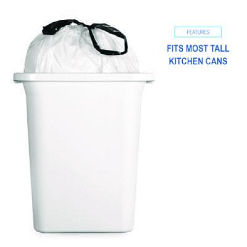 Boardwalk Drawstring Kitchen Bags/Liners, Drawstring, 13 gal, 24" x 28", White, 50 Bags/Roll, 2 Rolls/Carton (1DK100)