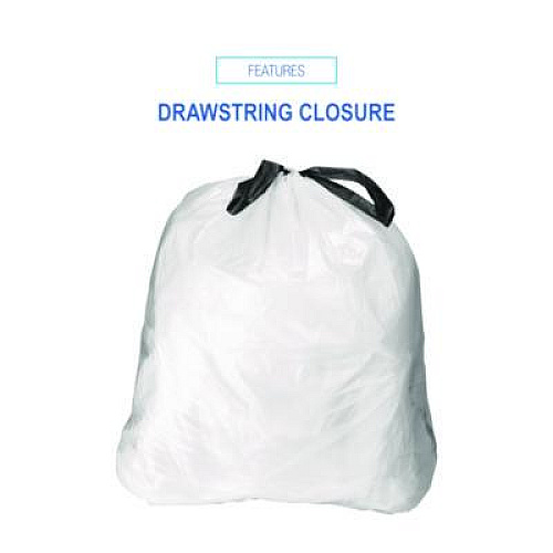 Boardwalk Drawstring Kitchen Bags/Liners, Drawstring, 13 gal, 24" x 28", White, 50 Bags/Roll, 2 Rolls/Carton (1DK100)
