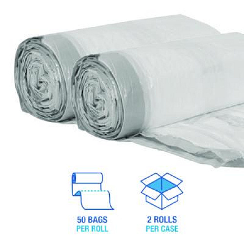 Boardwalk Drawstring Kitchen Bags/Liners, Drawstring, 13 gal, 24" x 28", White, 50 Bags/Roll, 2 Rolls/Carton (1DK100)