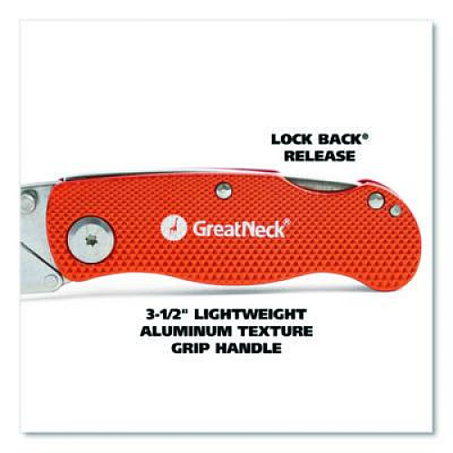 Great Neck Quick Change Lock Back Utility Knife, 3.5" Aluminum Handle, Orange (74201)