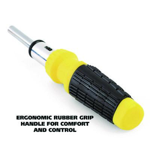 Great Neck Ratcheting Screw/Nut Driver Set, 34-Piece, Hex/Phillips/Slotted/Star Bits, Metric/SAE Sockets, 8" Long, Yellow/Black Handle (92018)