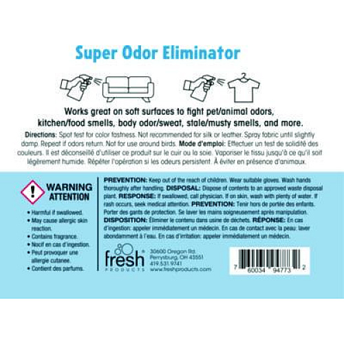 Fresh Products Super Odor Eliminator, 32 oz Spray Bottle, 6/Carton (632SOE)