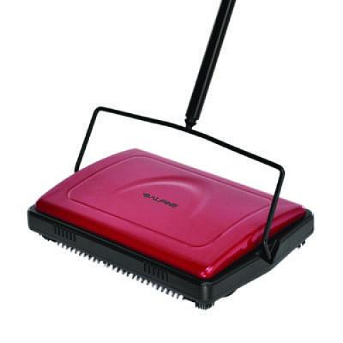 Alpine Industries Manual Triple Brush Carpet and Floor Sweeper, 42.5" Handle, Red (ALP469REDNEW)