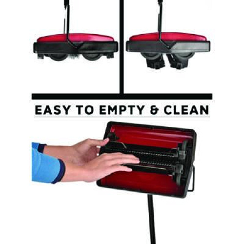 Alpine Industries Manual Triple Brush Carpet and Floor Sweeper, 42.5" Handle, Red (ALP469REDNEW)