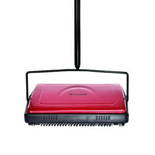 Alpine Industries Manual Triple Brush Carpet and Floor Sweeper, 42.5" Handle, Red (ALP469REDNEW)