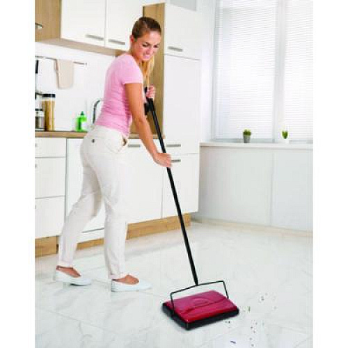 Alpine Industries Manual Triple Brush Carpet and Floor Sweeper, 42.5" Handle, Red (ALP469REDNEW)