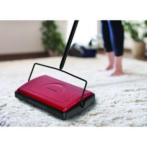 Alpine Industries Manual Triple Brush Carpet and Floor Sweeper, 42.5" Handle, Red (ALP469REDNEW)