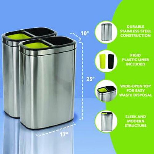 Alpine Industries 10.5 Gallon Stainless Steel Open Top Dual Compartment Trash Can (ALP470R40L)