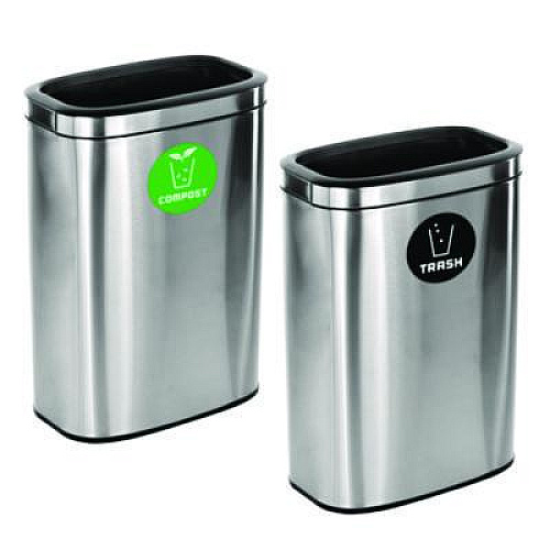 Alpine Industries 10.5 Gallon Compost and Trash Station, Brushed Stainless Steel (ALP47040LCOT)