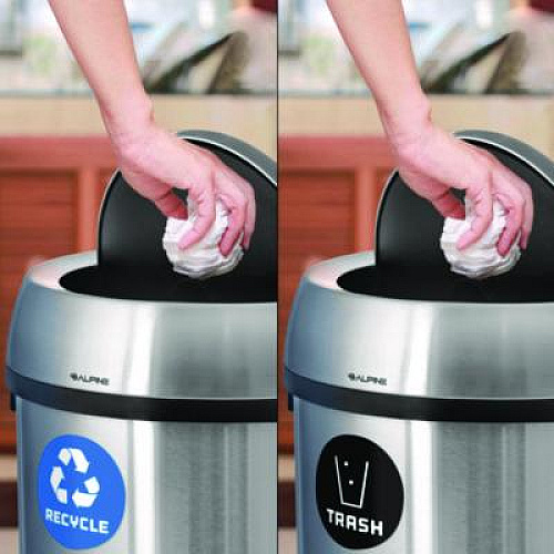 Alpine Industries 17 Gallon Stainless Steel Open Top Recycling Bin and Trash Receptacle (ALP47065LRT)