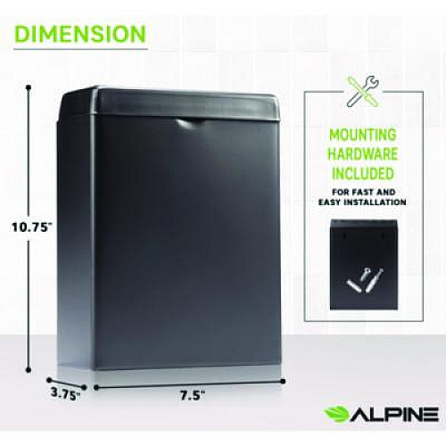 Alpine Industries Stainless Steel Wall-Mounted Sanitary Napkin Receptacle, Black (ALP451SSBBLK)