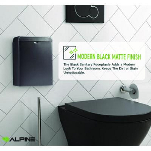 Alpine Industries Stainless Steel Wall-Mounted Sanitary Napkin Receptacle, Black (ALP451SSBBLK)