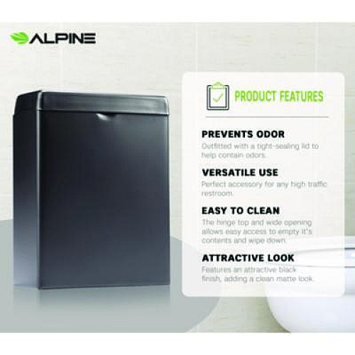 Alpine Industries Stainless Steel Wall-Mounted Sanitary Napkin Receptacle, Black (ALP451SSBBLK)