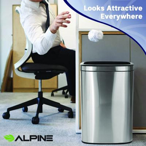Alpine Industries Stainless Steel Rectangular Liner Open Top Trash Can, 10.5 gal, Brushed Stainless Steel (ALP47040L)