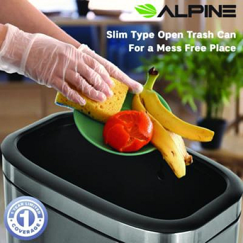 Alpine Industries Stainless Steel Rectangular Liner Open Top Trash Can, 10.5 gal, Brushed Stainless Steel (ALP47040L)