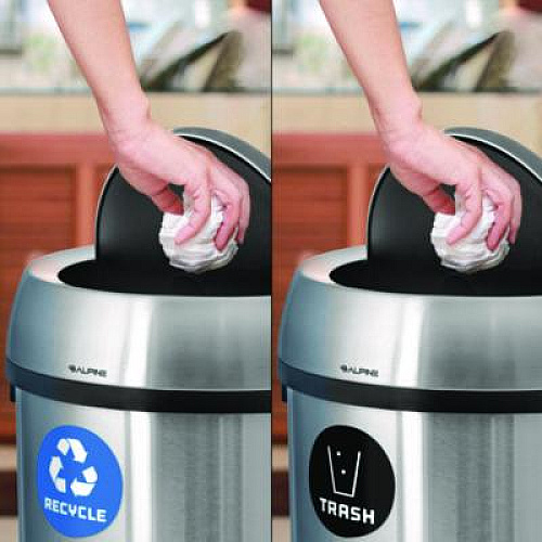 Alpine Industries 17 Gallon Stainless Steel Indoor Recycling Receptacle and Trash Station Swivel Lids (ALP47065L1RT)