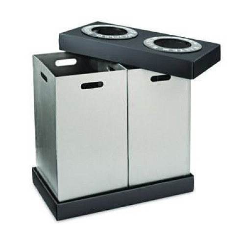 Alpine Industries 28 Gal Indoor Trash Can and Recycling Bin, Corrugated Polypropylene, Gray, 2 Bin (ALP47102BLK)