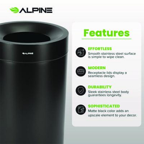 Alpine Industries 27 Gallon Stainless Steel Commercial Indoor Trash Can, Black (ALP47527BLK)