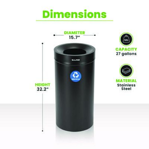 Alpine Industries 27 Gallon Stainless Steel Recycling Can, Black (ALP47527BLKR)