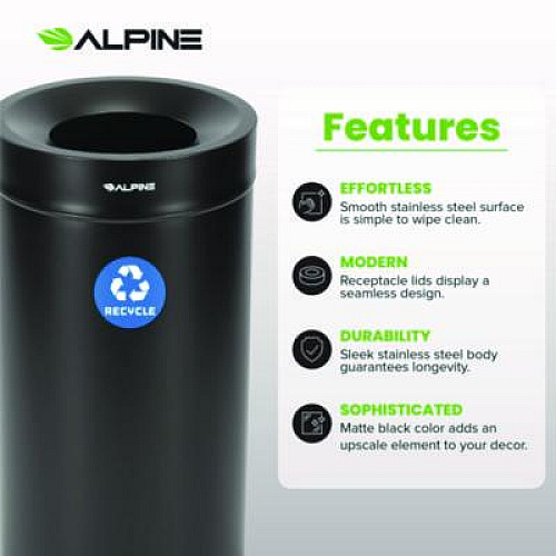 Alpine Industries 27 Gallon Stainless Steel Recycling Can, Black (ALP47527BLKR)