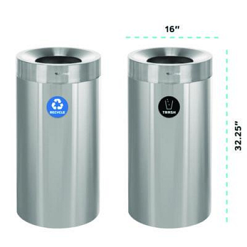Alpine Industries 27 Gallon Stainless Steel Recycling Can and Trash Receptacle, Brushed Stainless Steel (ALP47527RT)