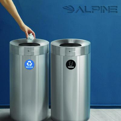 Alpine Industries 27 Gallon Stainless Steel Recycling Can and Trash Receptacle, Brushed Stainless Steel (ALP47527RT)
