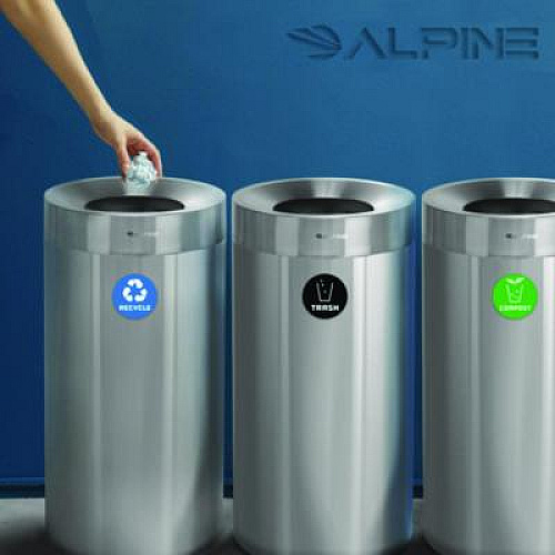 Alpine Industries 27 Gallon Stainless Steel Compost Bin, Recycling Can and Trash Receptacle, Brushed Stainless Steel (ALP47527RTCO)