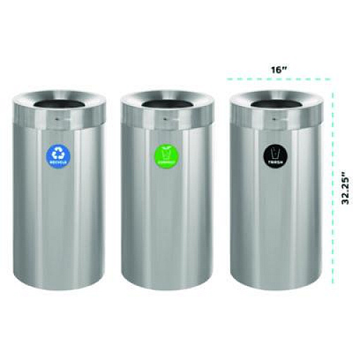 Alpine Industries 27 Gallon Stainless Steel Compost Bin, Recycling Can and Trash Receptacle, Brushed Stainless Steel (ALP47527RTCO)