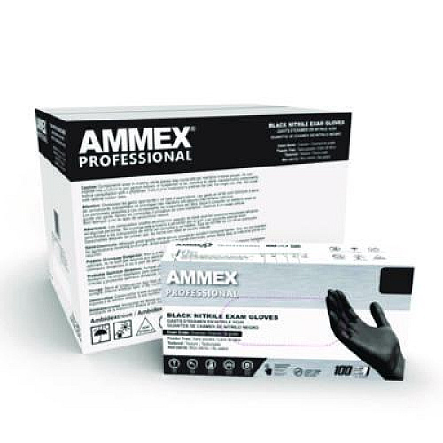 AMMEX Professional Nitrile Exam Gloves, Powder-Free, X-Large, 3 mil Thick, 9.5" Long, Black, 100/Box, 10 Boxes/Carton (ABNPF48100CT)