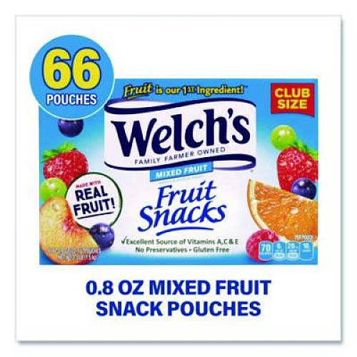 Welch's Fruit Snacks, Mixed Fruit, 0.8 oz Pouch, 66 Pouches/Box (20900320)