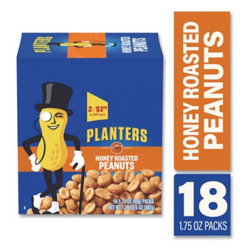 Planters Honey Roasted Peanuts, 1.75 oz Tube, 18/Box (20900625)
