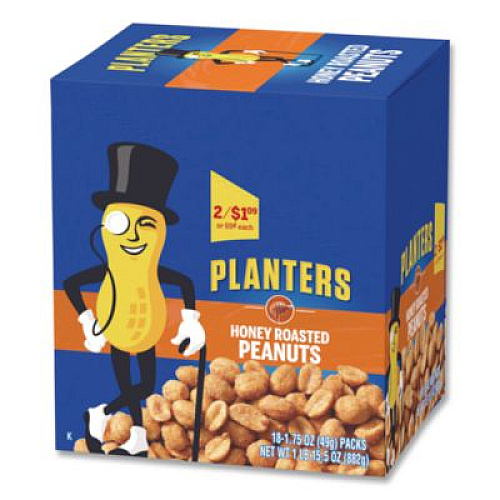 Planters Honey Roasted Peanuts, 1.75 oz Tube, 18/Box (20900625)