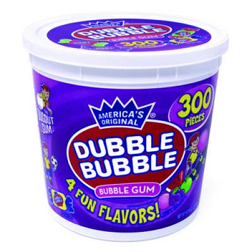 Dubble Bubble Bubble Gum Assorted Flavor Twist Tub, 300 Pieces/Tub, 1 Tub/Carton (22000223)