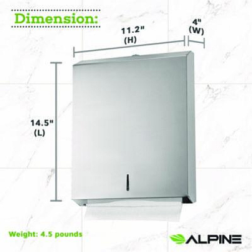 Alpine Industries Vertical C-Fold/Multi-Fold Paper Towel Dispenser, 14.5 x 4 x 11.2, Brushed Stainless Steel (ALP480)