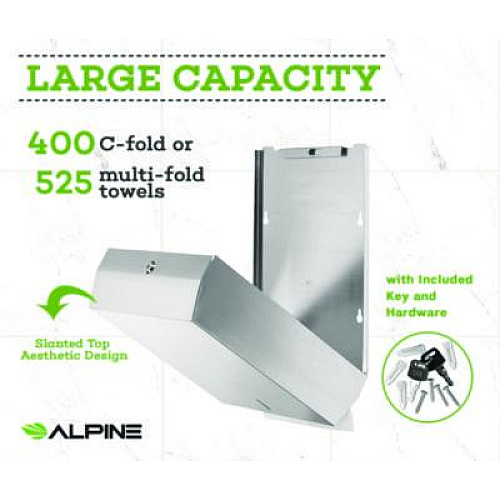 Alpine Industries Vertical C-Fold/Multi-Fold Paper Towel Dispenser, 14.5 x 4 x 11.2, Brushed Stainless Steel (ALP480)