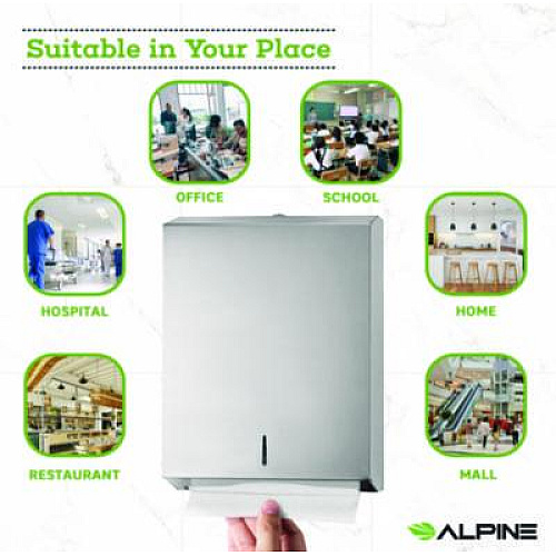 Alpine Industries Vertical C-Fold/Multi-Fold Paper Towel Dispenser, 14.5 x 4 x 11.2, Brushed Stainless Steel (ALP480)