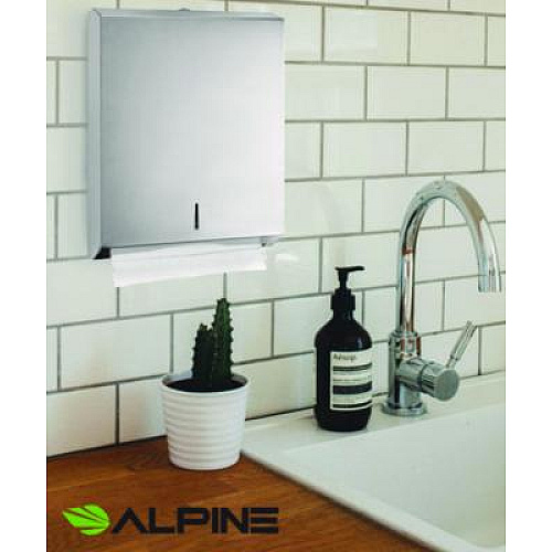 Alpine Industries Vertical C-Fold/Multi-Fold Paper Towel Dispenser, 14.5 x 4 x 11.2, Brushed Stainless Steel (ALP480)