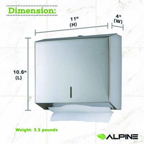 Alpine Industries Horizontal C-Fold/Multi-Fold Paper Towel Dispenser, 10.2 x 4 x 11.2, Brushed Nickel (ALP481)