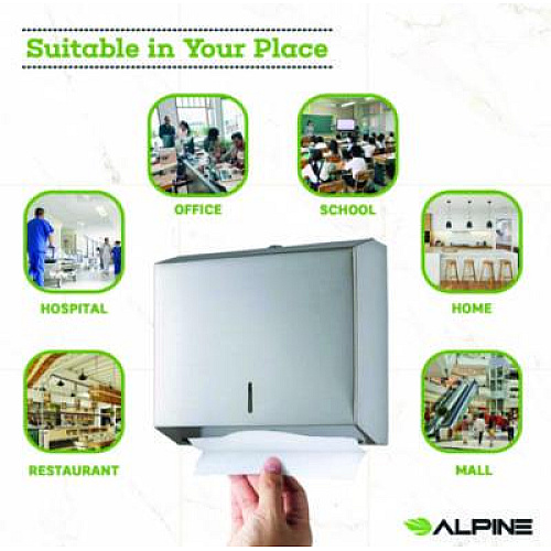 Alpine Industries Horizontal C-Fold/Multi-Fold Paper Towel Dispenser, 10.2 x 4 x 11.2, Brushed Nickel (ALP481)