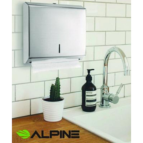 Alpine Industries Horizontal C-Fold/Multi-Fold Paper Towel Dispenser, 10.2 x 4 x 11.2, Brushed Nickel (ALP481)