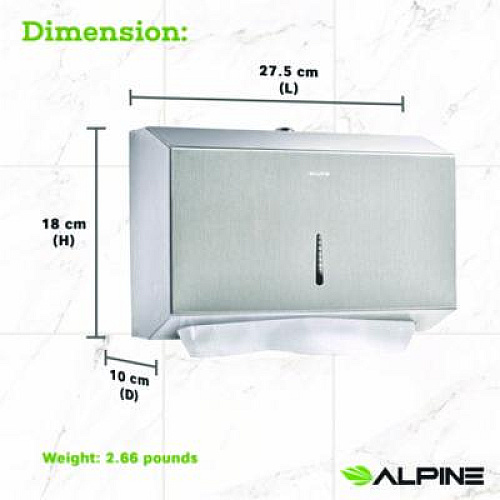 Alpine Industries Horizontal C-Fold/Multi-Fold Paper Towel Dispenser, 7.08 x 3.93 x 10.82, Brushed Nickel (ALP481S)