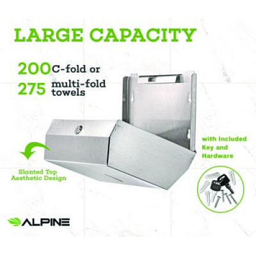 Alpine Industries Horizontal C-Fold/Multi-Fold Paper Towel Dispenser, 7.08 x 3.93 x 10.82, Brushed Nickel (ALP481S)