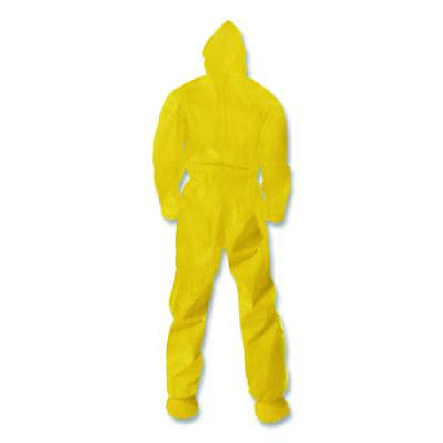 KleenGuard A70 Chemical Spray Protection Coveralls, Elastic Wrists, Ankles, Hood and Boots, Medium, Yellow, 12/Carton (00682)