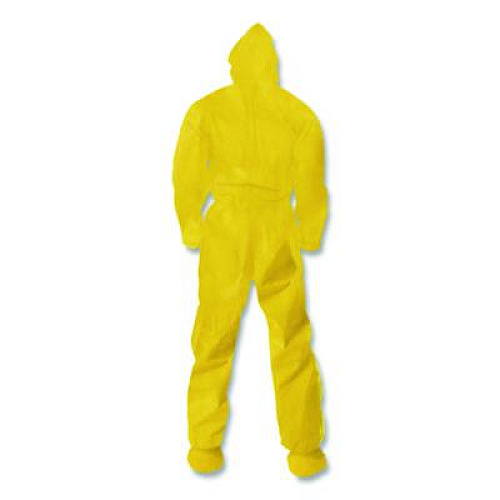KleenGuard A70 Chemical Spray Protection Coveralls, Elastic Wrists, Ankles, Hood and Boots, Large, Yellow, 12/Carton (00683)