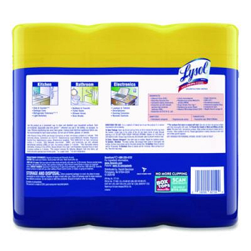 LYSOL Brand Disinfecting Wipes, 1-Ply, 7 x 7.25, Lemon and Lime Blossom, White, 35 Wipes/Canister, 3 Canisters/Pack, 4 Packs/Carton (82159CT)