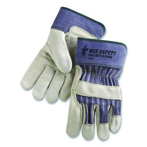MCR Safety Mustang Leather Palm Gloves, Gunn Cut, Wing Thumb, X-Large, Blue/Cream, 12 Pairs (1935XL)